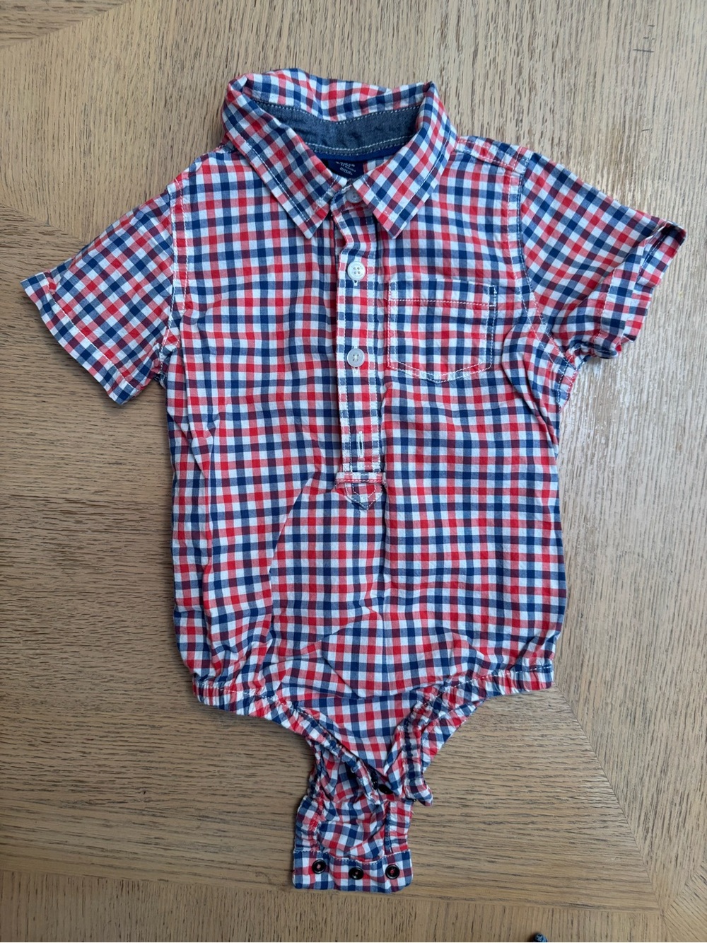Baby GAP Red & Blue Plaid Button-Up Onesie Shirt